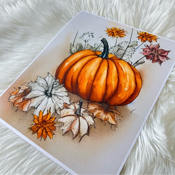Wall Art Watercolor Floral Pumpkins Print Poster Card Unframed - Picture 10 of 12
